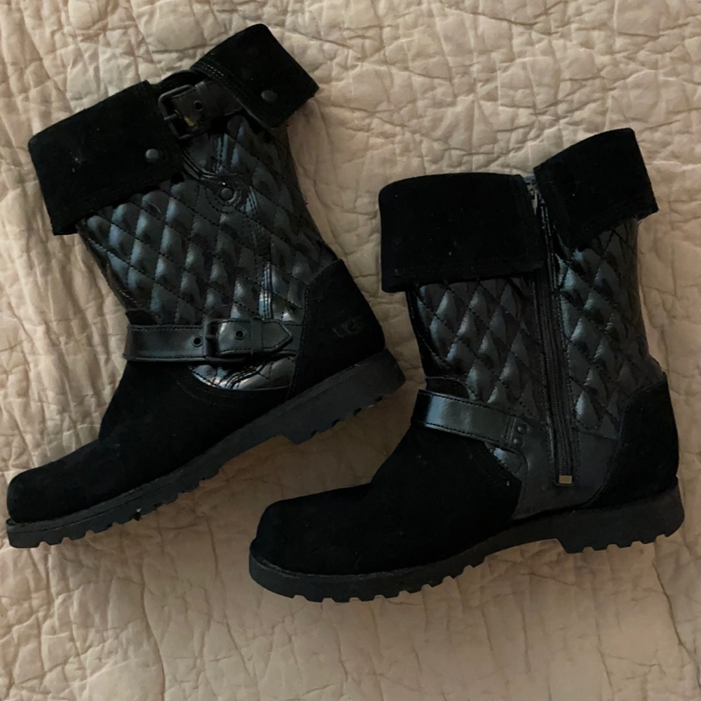 UGG side-zip quilted leather biker boots.
